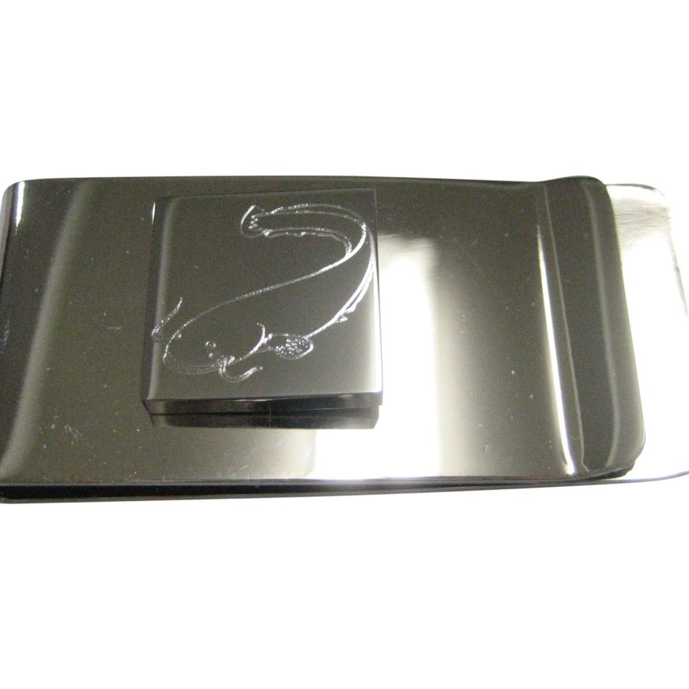 Silver Toned Square Etched Catfish Money Clip